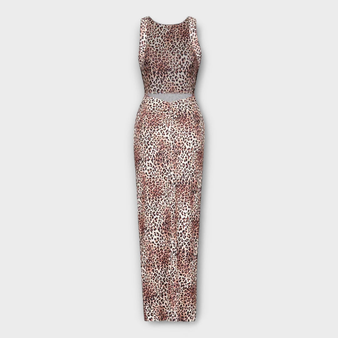 Della - Maxikleid mit Leopardenmuster und Rückenfreischnitt