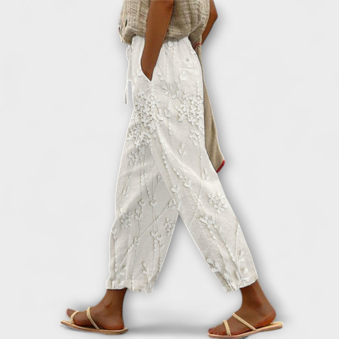 Zoey - Bedruckte Hose mit Weinlaub-Muster
