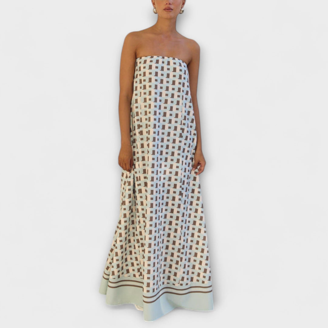 Hasel - Einzigartiges geometrisches Off-Shoulder Maxi-Kleid