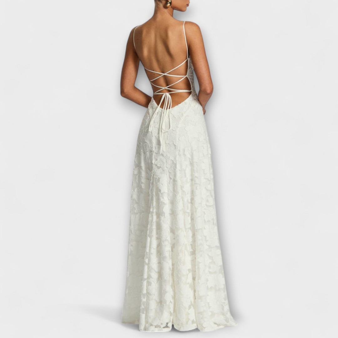 Kairi - Schickes Floral-Spitzen-Maxikleid mit Spaghettiträgern