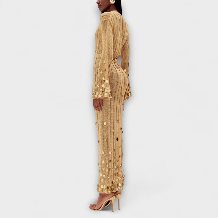 Kathleen - Gold Strick Maxi Kleid von Dolly
