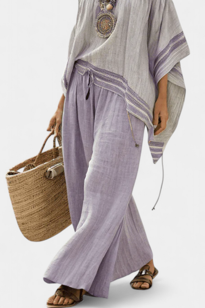 Corinne | Elegantes Off-Shoulder-Leinen-Set