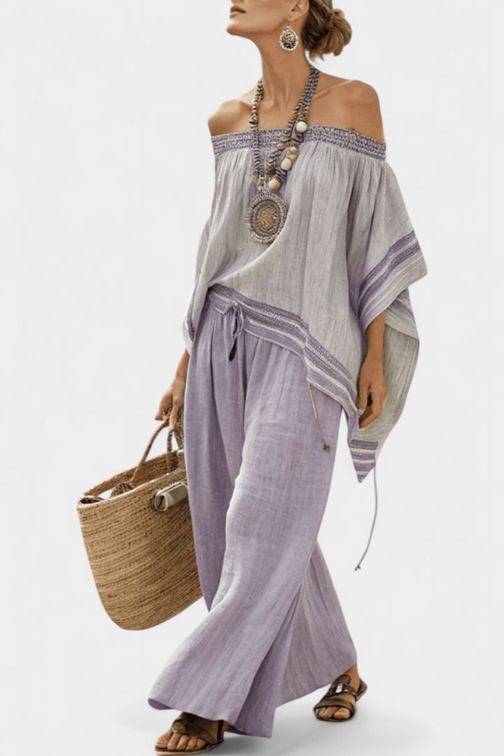 Corinne | Elegantes Off-Shoulder-Leinen-Set