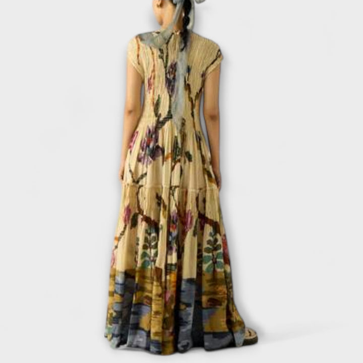 Amanda - Maxikleid mit plissiertem Druckdesign