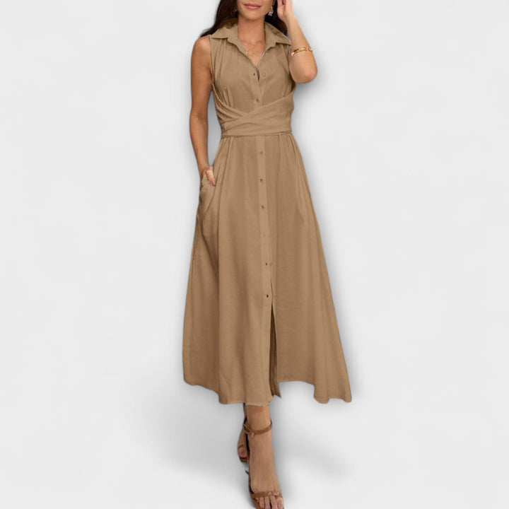 Mira - Auffälliges, einreihiges Midi-Kleid mit Bindedetail