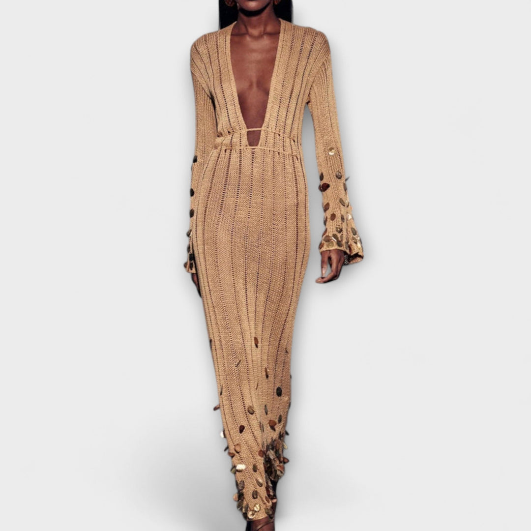 Kathleen - Gold Strick Maxi Kleid von Dolly