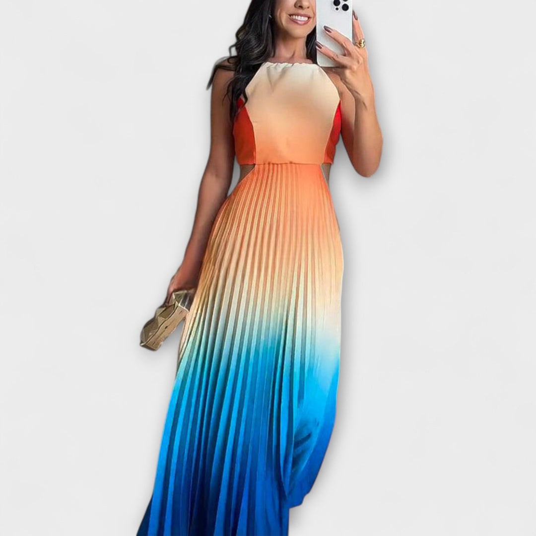 Haven - Schickes Rückfreies Krawatten-Gradient Faltenmaxikleid