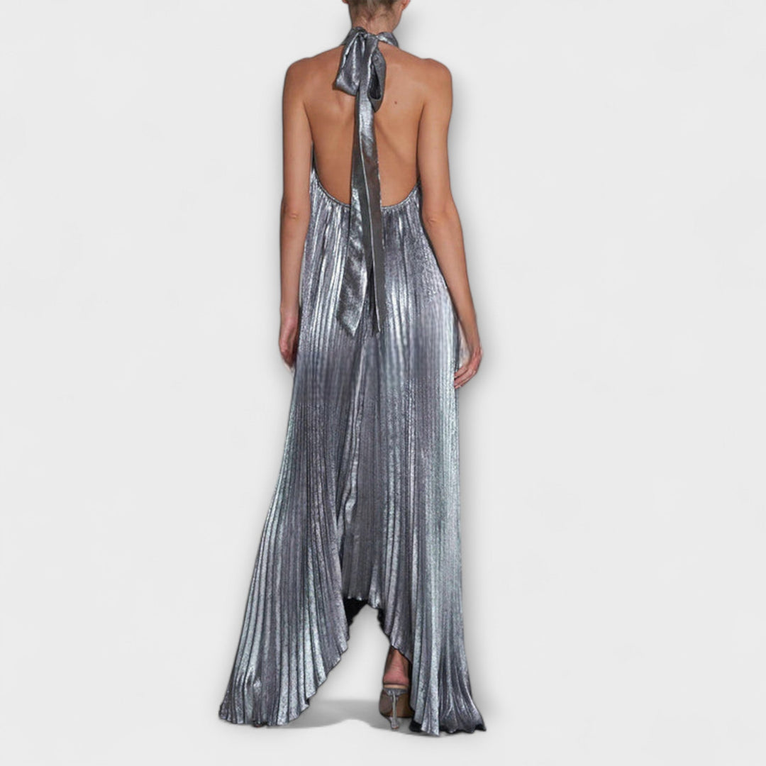 Calliope - Metallic Falten A-Linie Maxikleid
