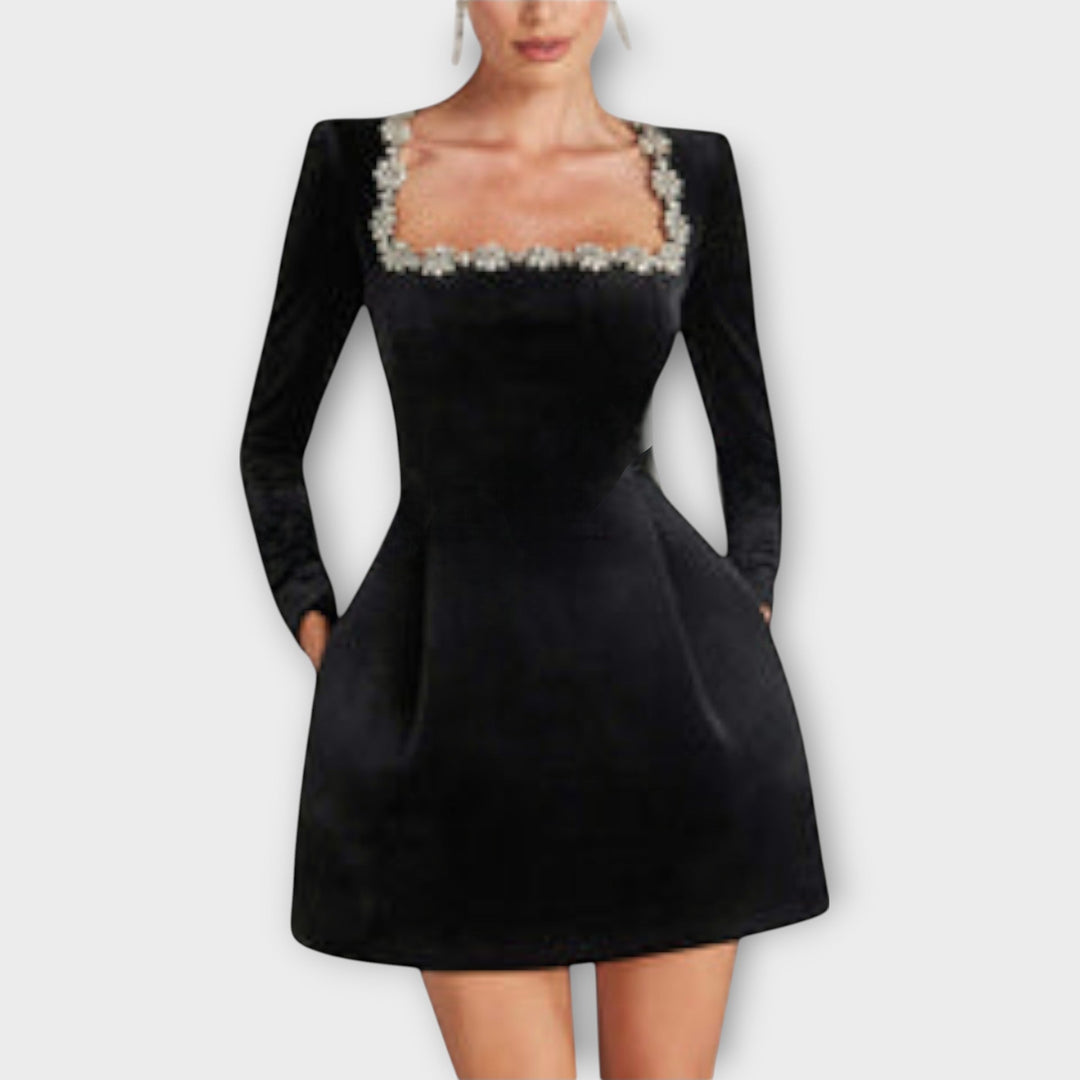 Wren - Samt-Mini-Kleid mit Juwelenverzierung