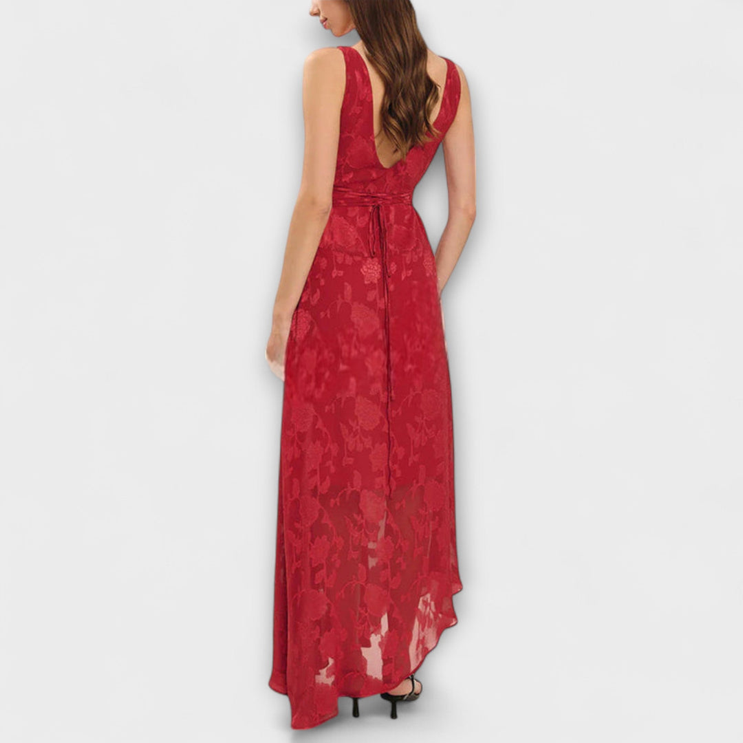 Opal - Elegantes Rückenfreies Schnür-Jacquard-Maxikleid