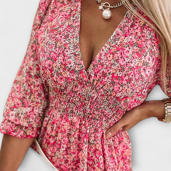 Blumiges Puffärmelkleid für Damen