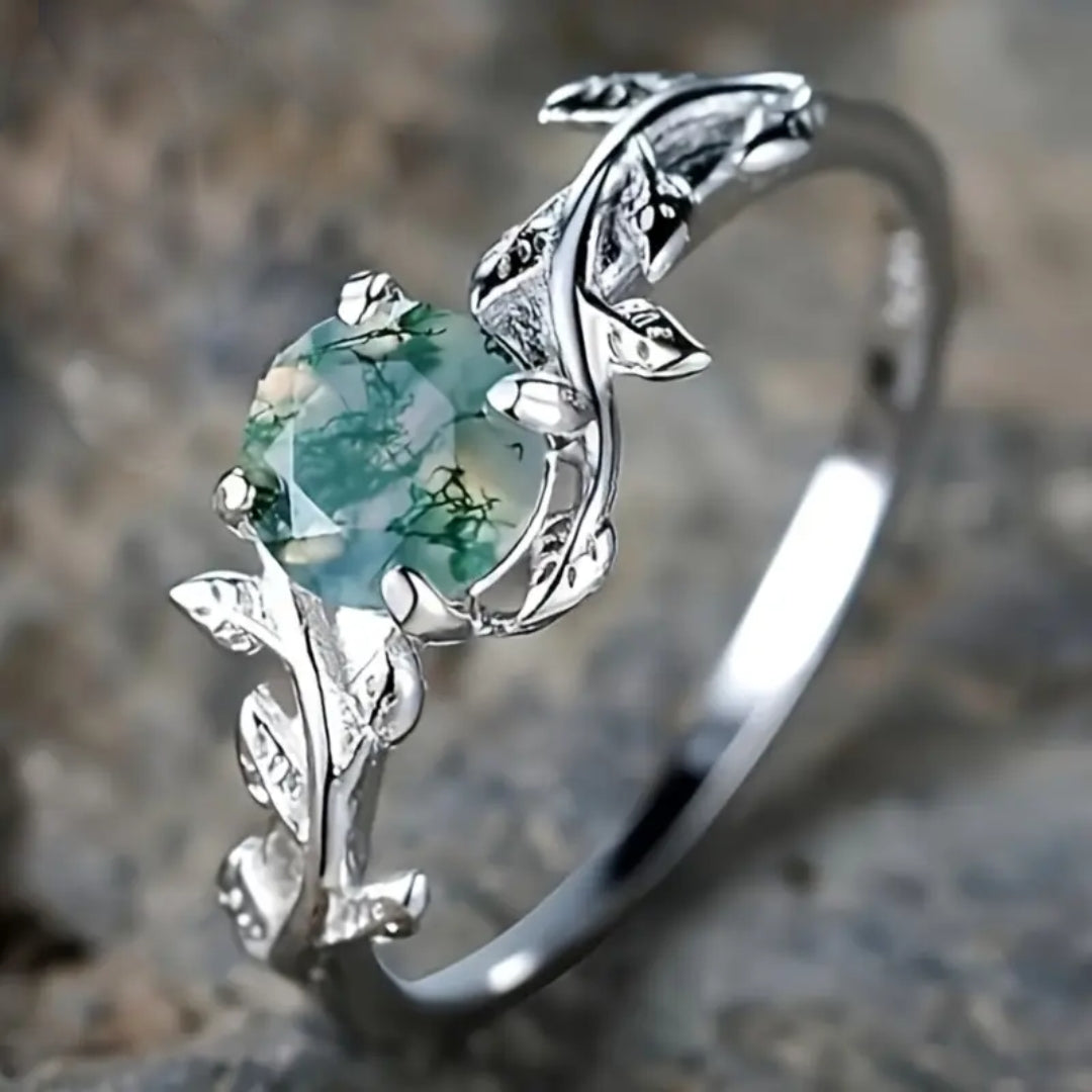 Vintage Grüner Stein Silberner Ring