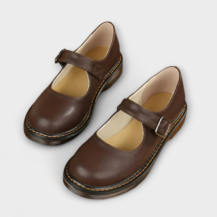 Damen Vintage Mary Jane Schuhe – Klassische Leder Schuhe mit Riemchen & Komfortsohle
