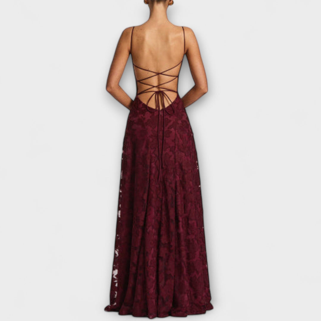Kairi - Schickes Floral-Spitzen-Maxikleid mit Spaghettiträgern